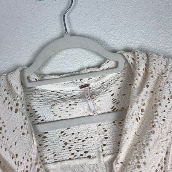 Free People Doiley Cardigan Ivory Eyelet Hooded Asymmetrical Zip Jacket M - Picture 3 of 6